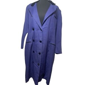 Leslie Fay Petite Women's‎ Blue Houndstooth Velvet Collar Long Coat